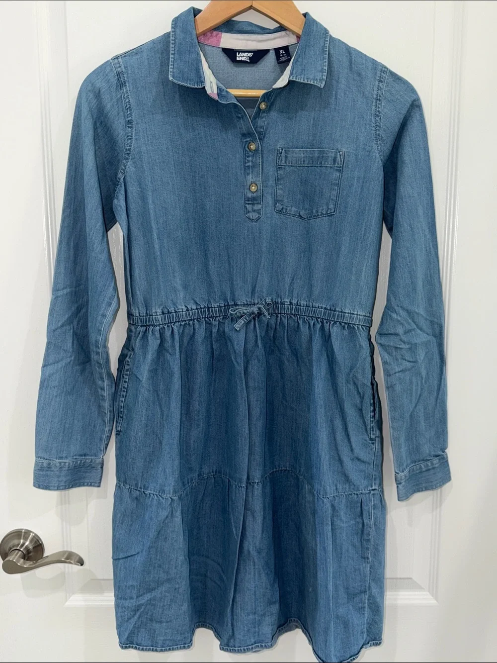 Lands' End Light Blue Denim Shirt Dress girls size XLarge 14-16